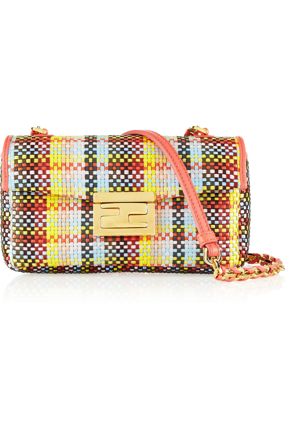 Fendi Be Baguette Mini Woven Straw Shoulder Bag in Pink | Lyst