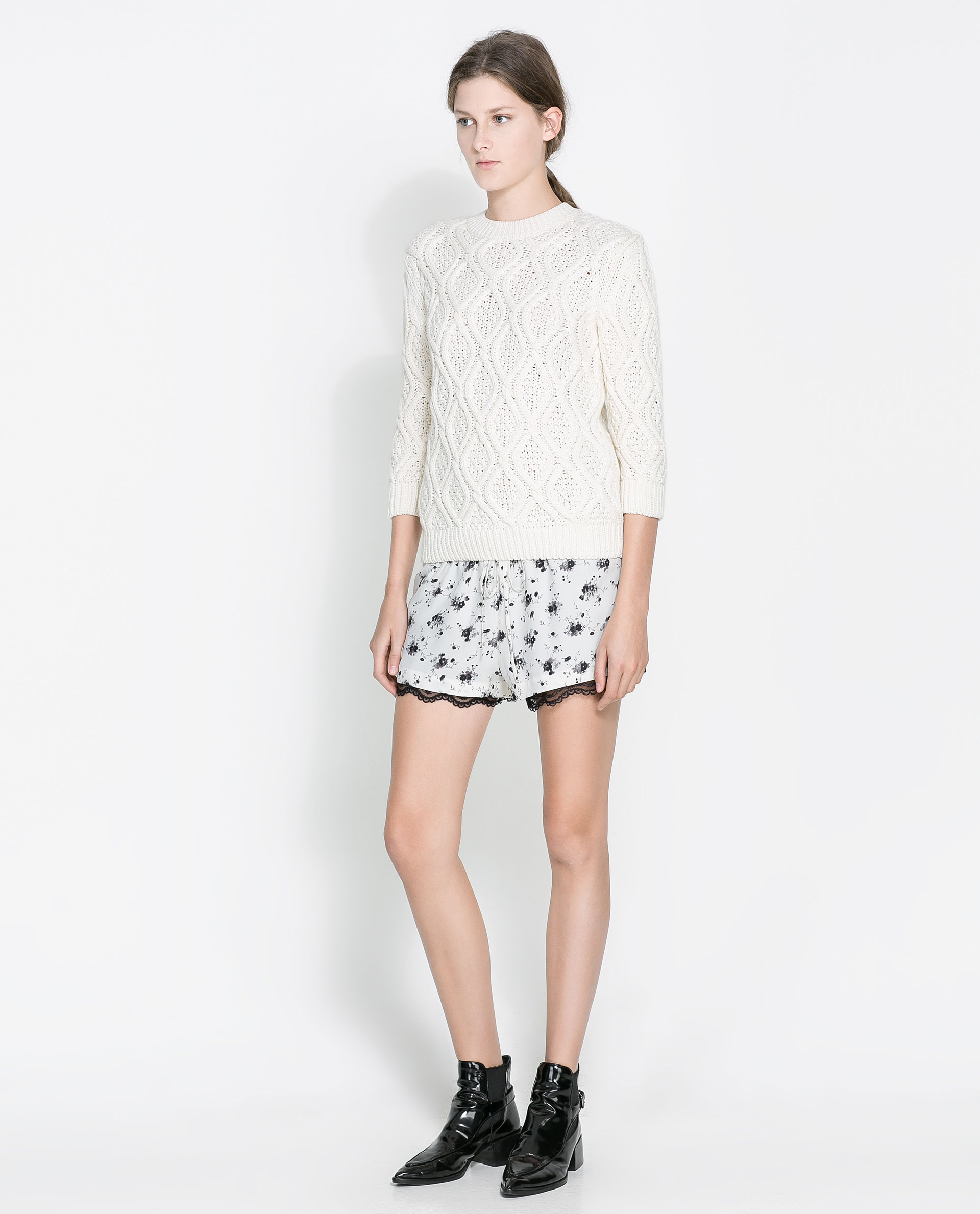 Zara Cable Knit Sweater in White Lyst