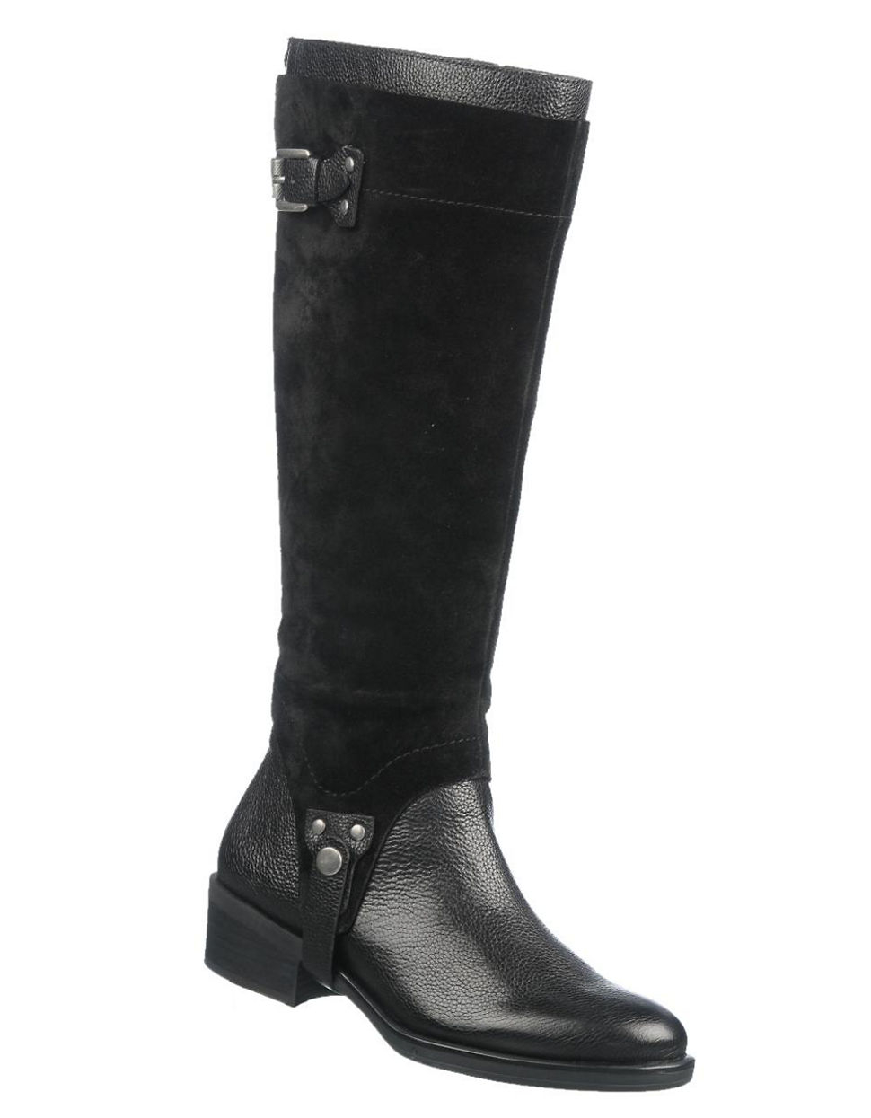 Franco Sarto Bevel Wide Calf Leather And Suede Boots in Black | Lyst