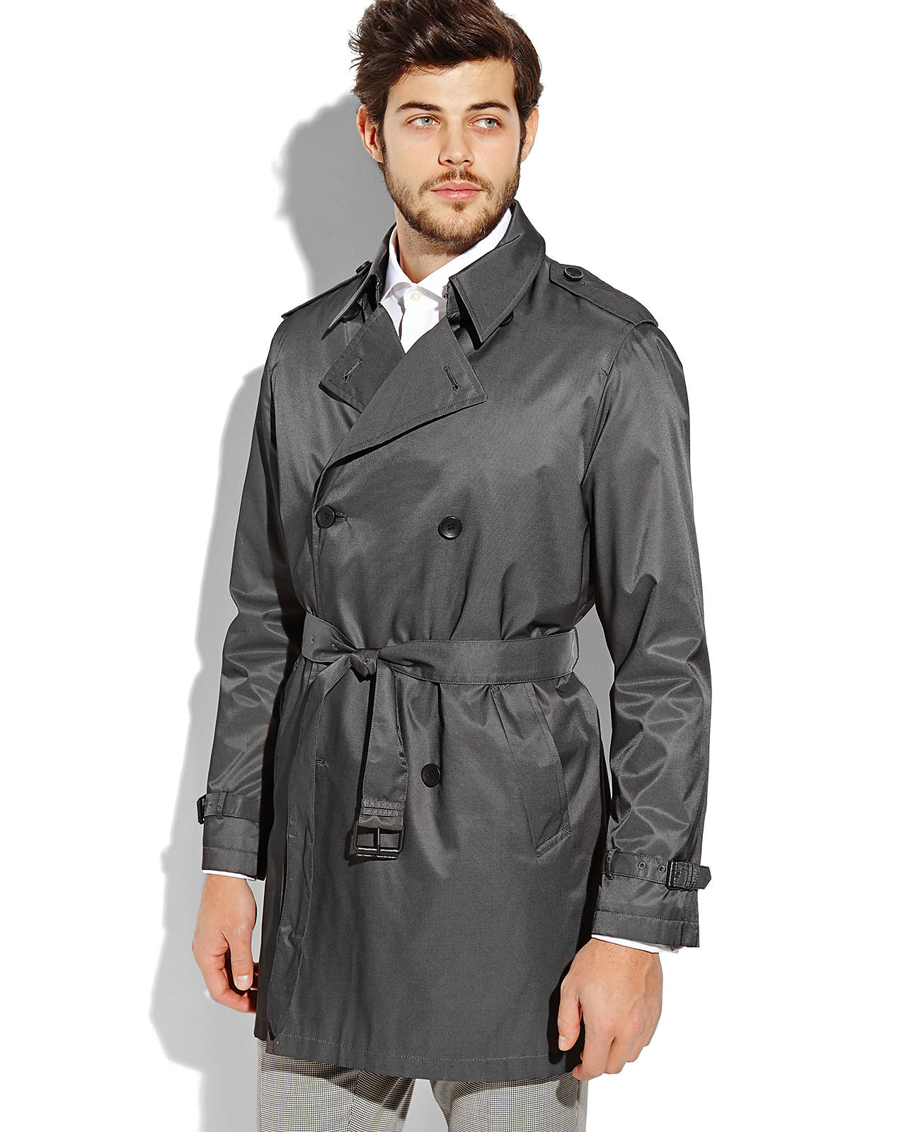 Lyst - Kenneth Cole Charcoal Belted Trench Coat in Gray for Men
