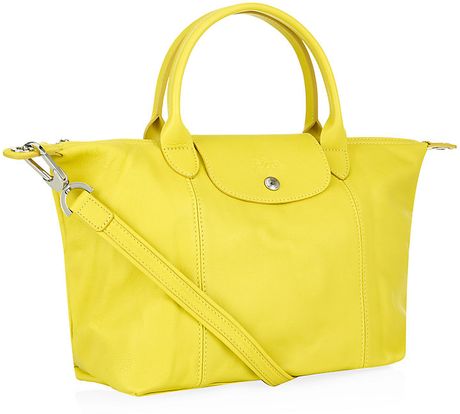 Longchamp Le Pliage Cuir Small Handbag in Yellow | Lyst