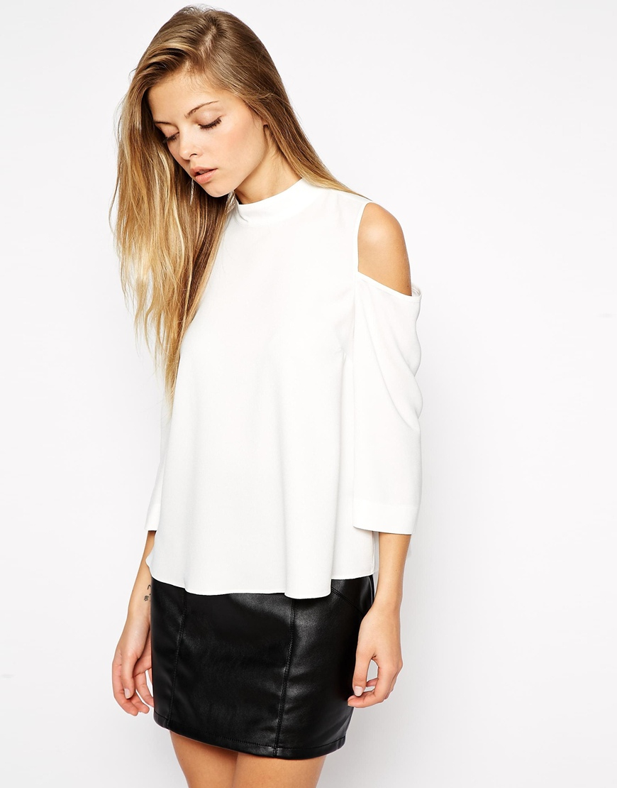 Asos High Neck Top With Cold Shoulder in White Lyst