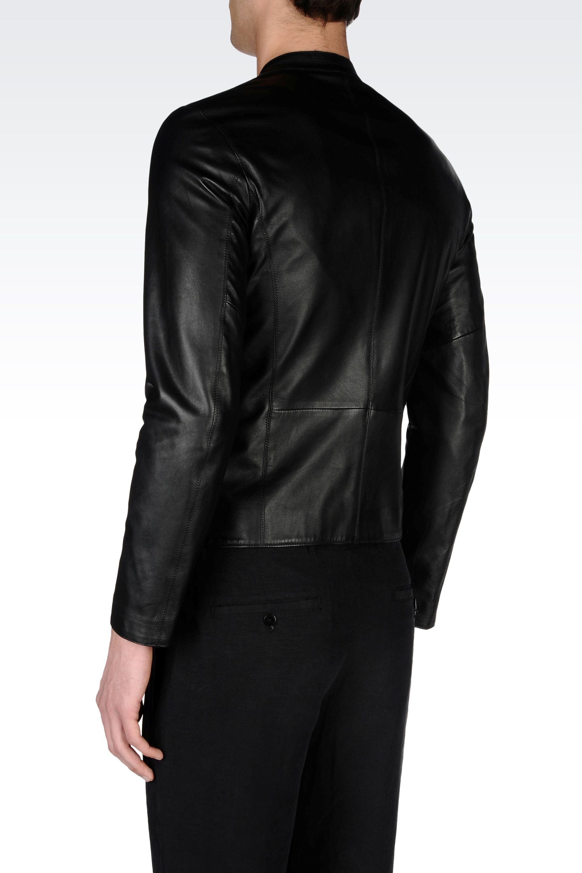 Armani Biker Jacket In Nappa Lambskin Black For Men Lyst Gallery