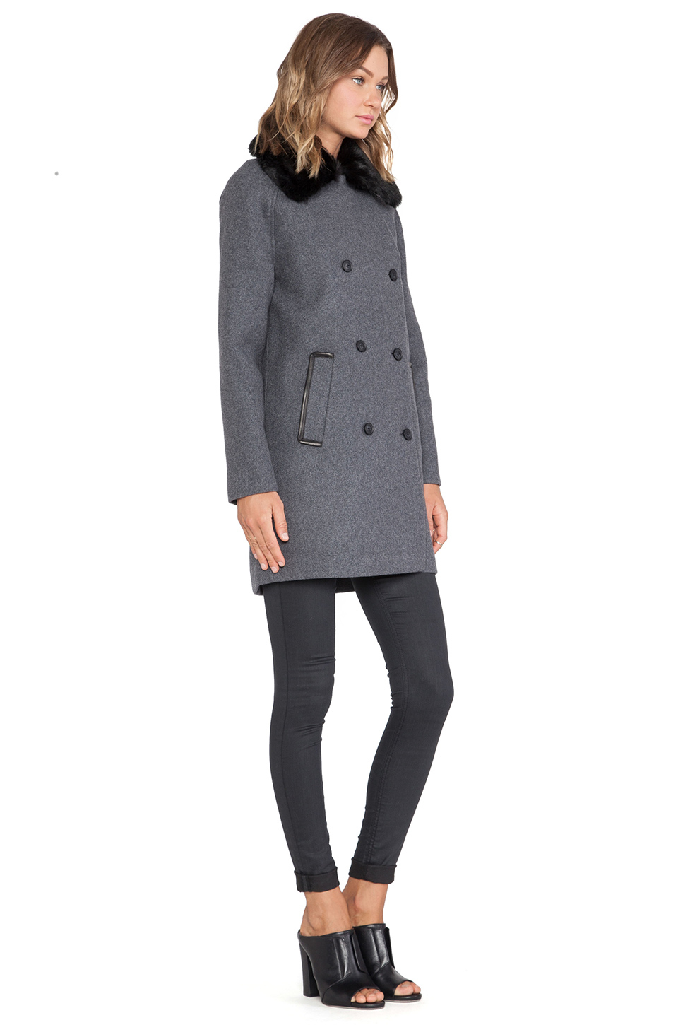 Soia Kyo Leather Jacket With Faux Fur Collar Cairoamani Com Lyst Soia Kyo Jill Flat Wool Faux Fur Coat In Gray