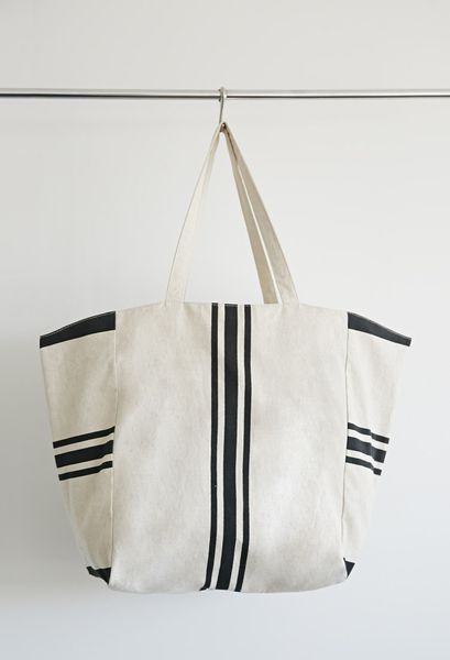 Forever 21 Striped Textured-Cotton Tote in Black (Cream/black)