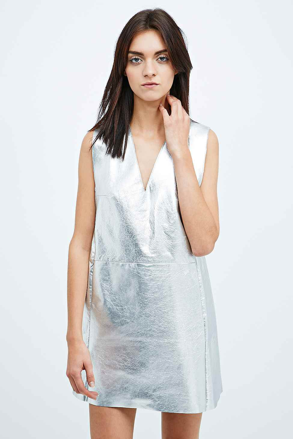 Veda Pacific Leather Dress In Silver Metallic Lyst Gallery