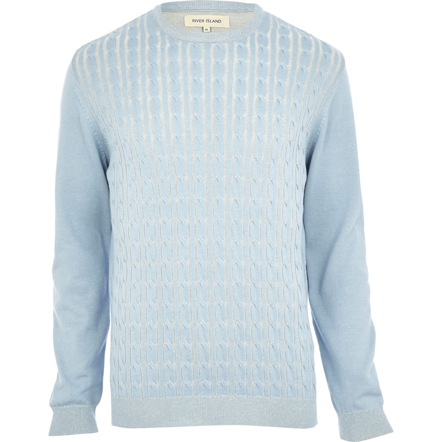 River Island Light Blue Cable Knit Jumper in Blue for Men | Lyst