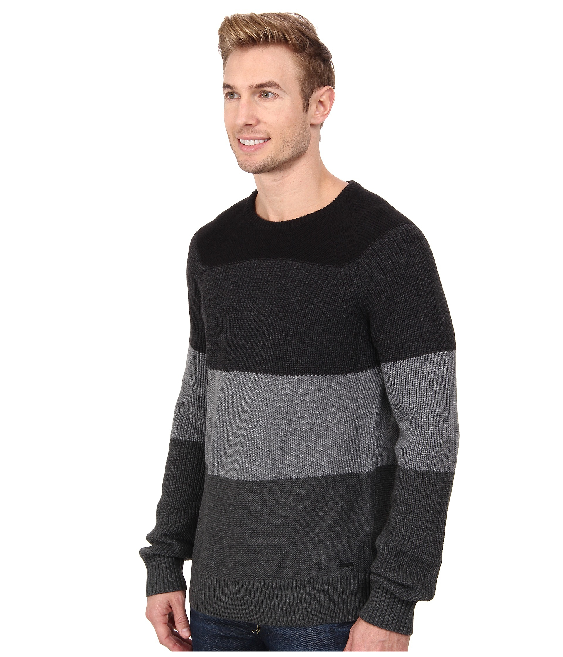Calvin klein jeans Multi Color Texture Block Crew Sweater in Gray for ...