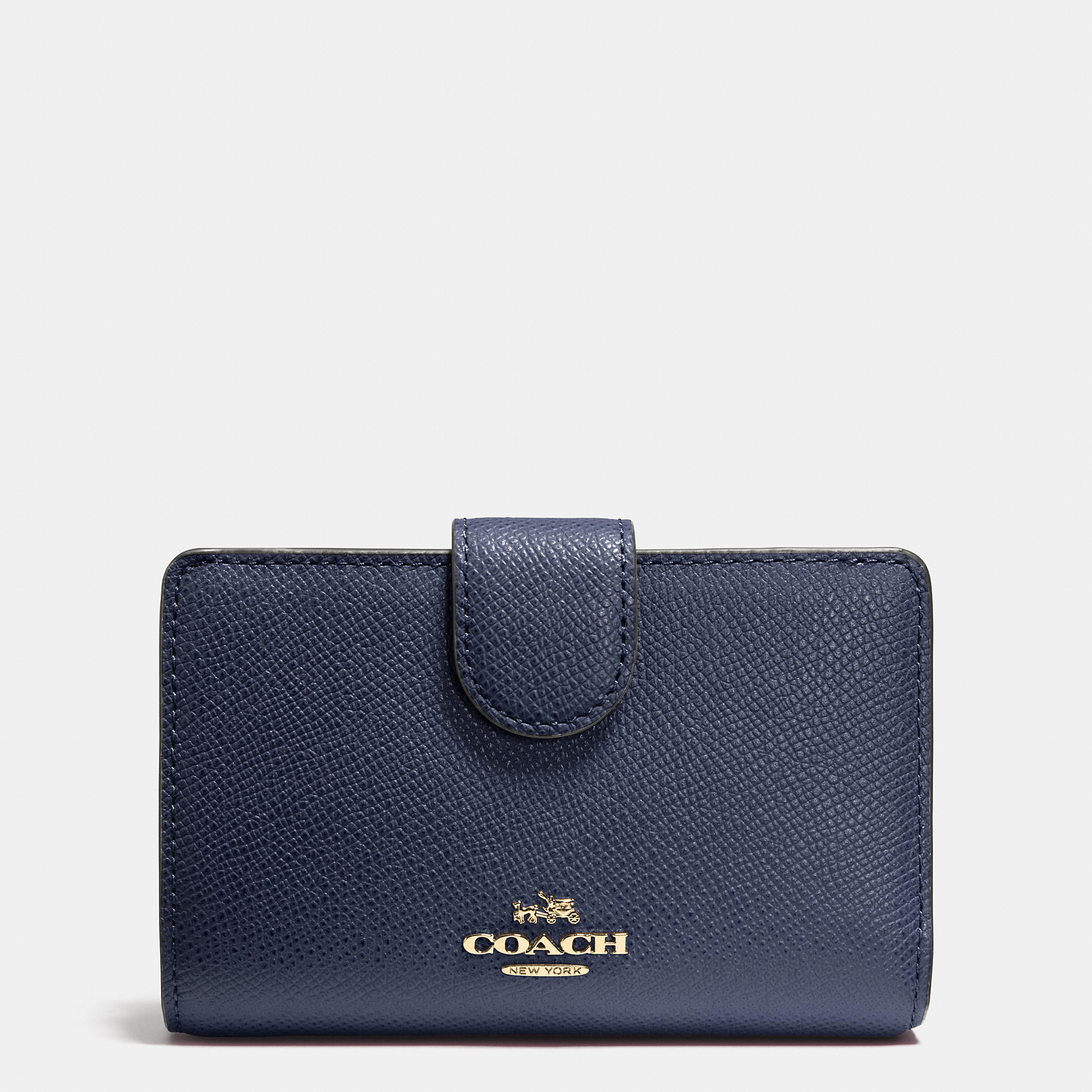 Coach Medium Zip Around Wallet In Crossgrain Leather in Blue (LIGHT GOLD/NAVY) | Lyst