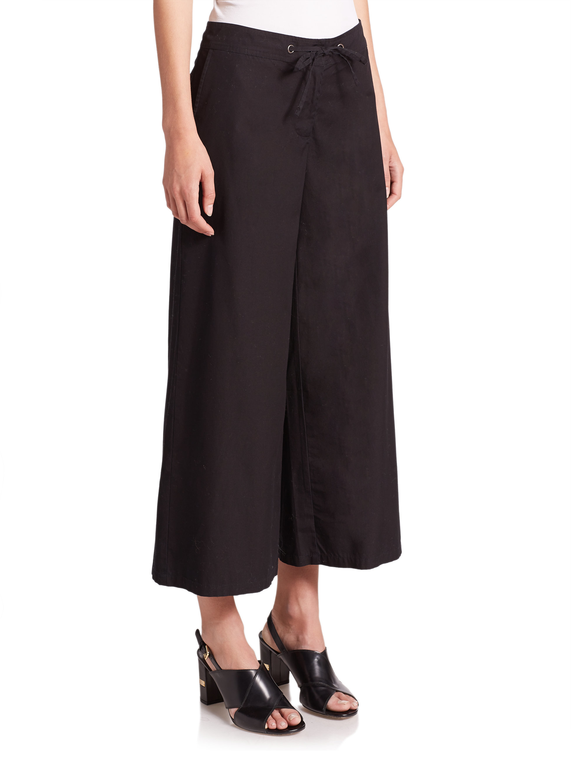 Eileen fisher Cropped Wide Leg Cotton Pants in Black | Lyst