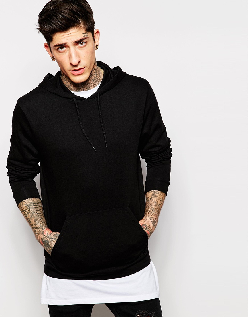 Asos Double Layer Hoodie With Heavy Wash in Black for Men | Lyst