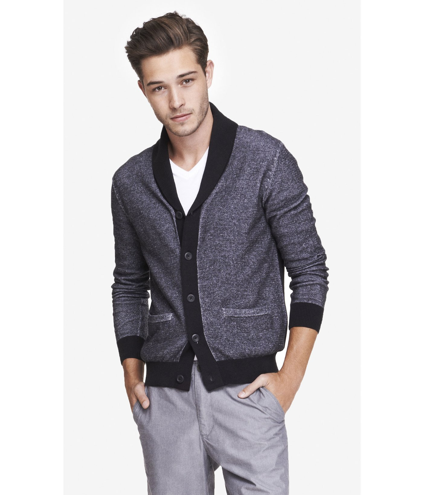 Lyst Express  Plaited Shawl Collar Cardigan  in Black for Men