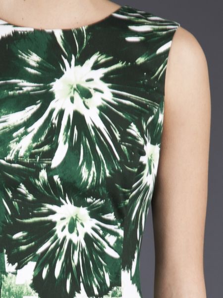 Oscar De La Renta Floral Check Dress in Green | Lyst