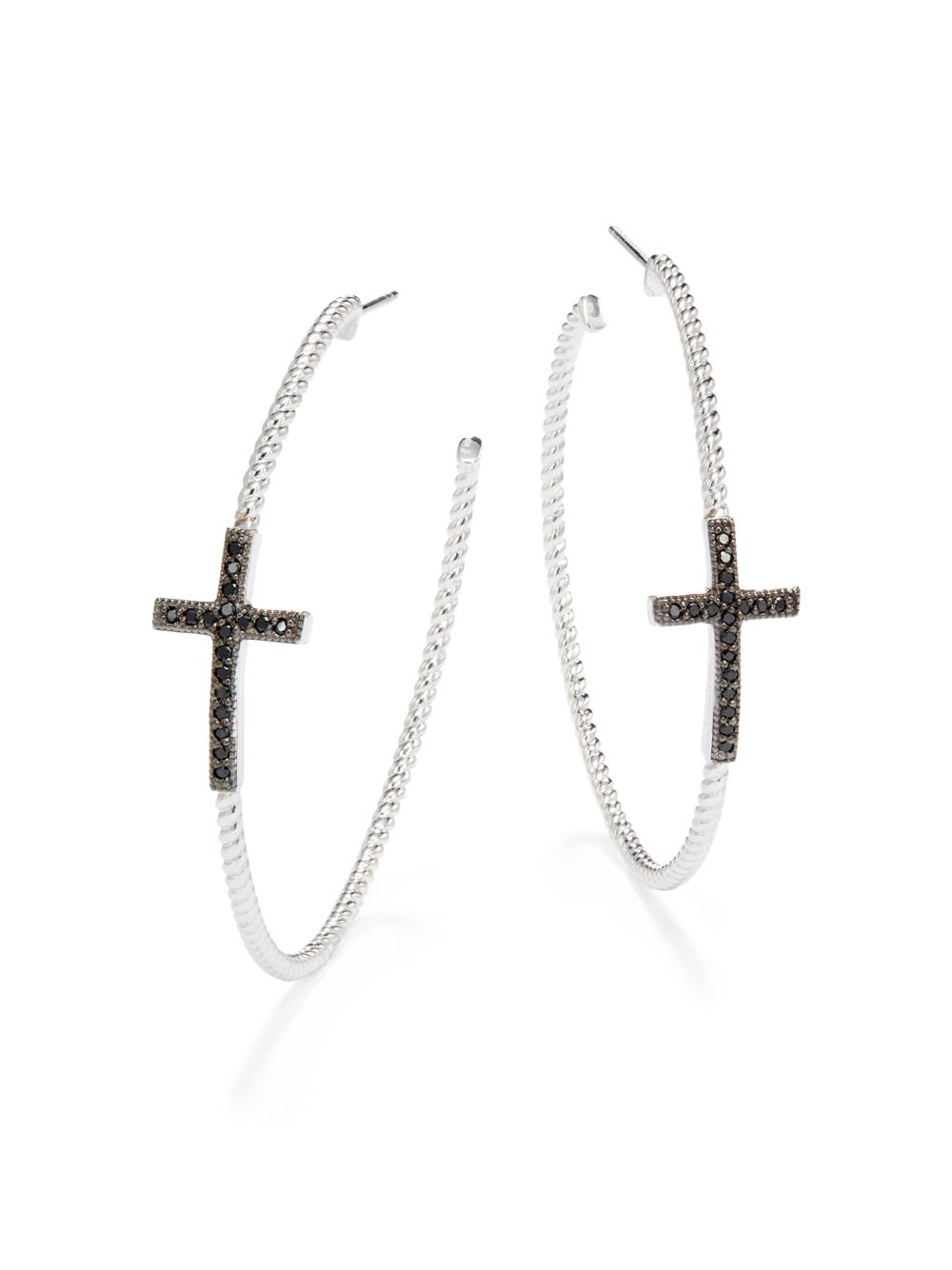 Lyst Jude Frances Black Spinel Sterling Silver Cross Hoop Gallery