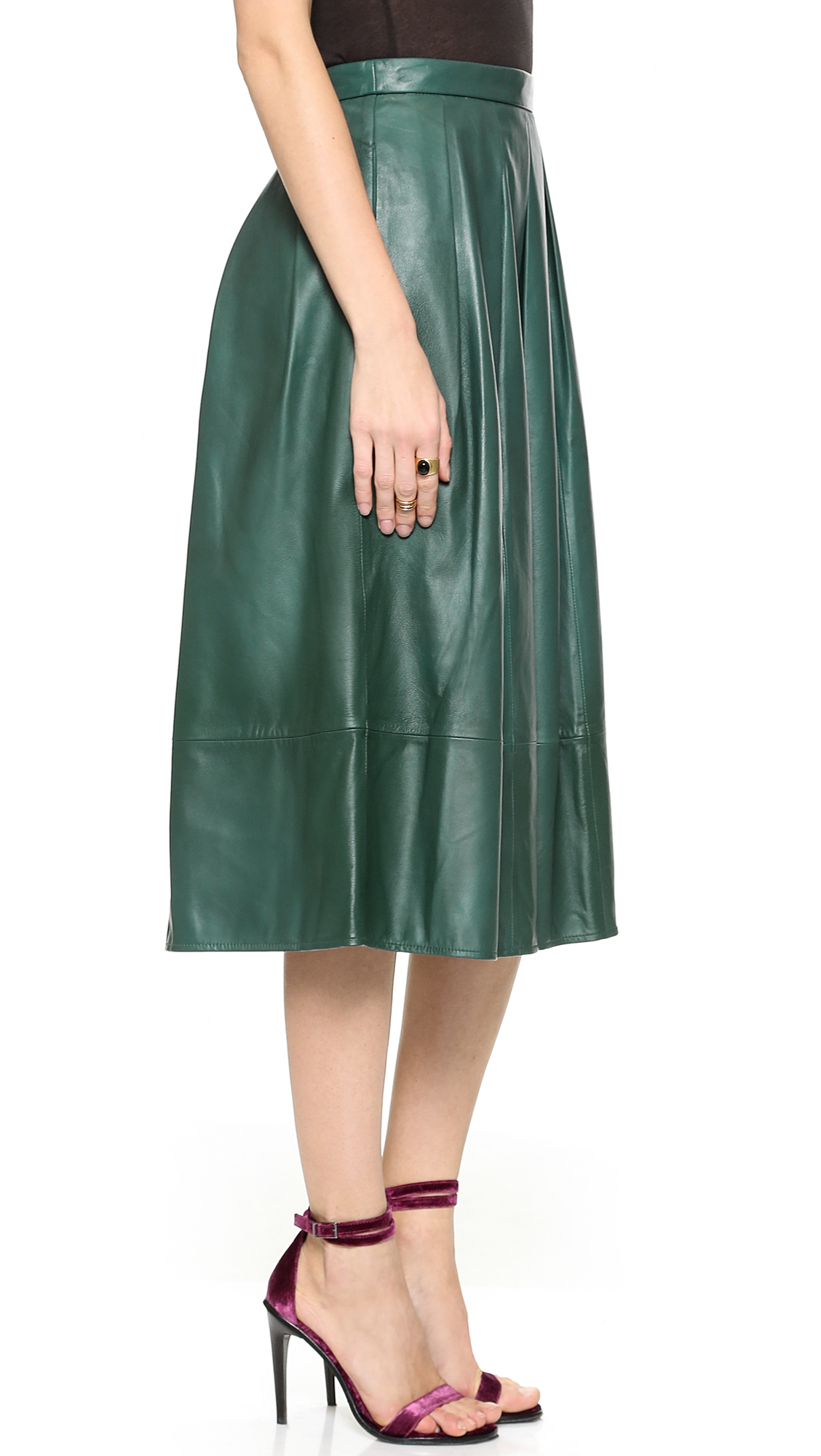 Lyst - Tibi Leather Full Skirt - Emerald in Green