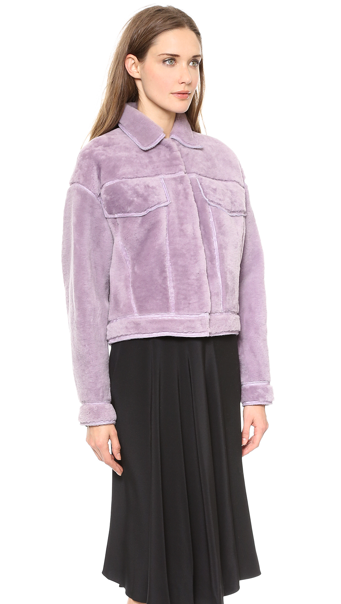 3.1 phillip lim Shearling Jean Jacket Pale Lilac in Purple | Lyst