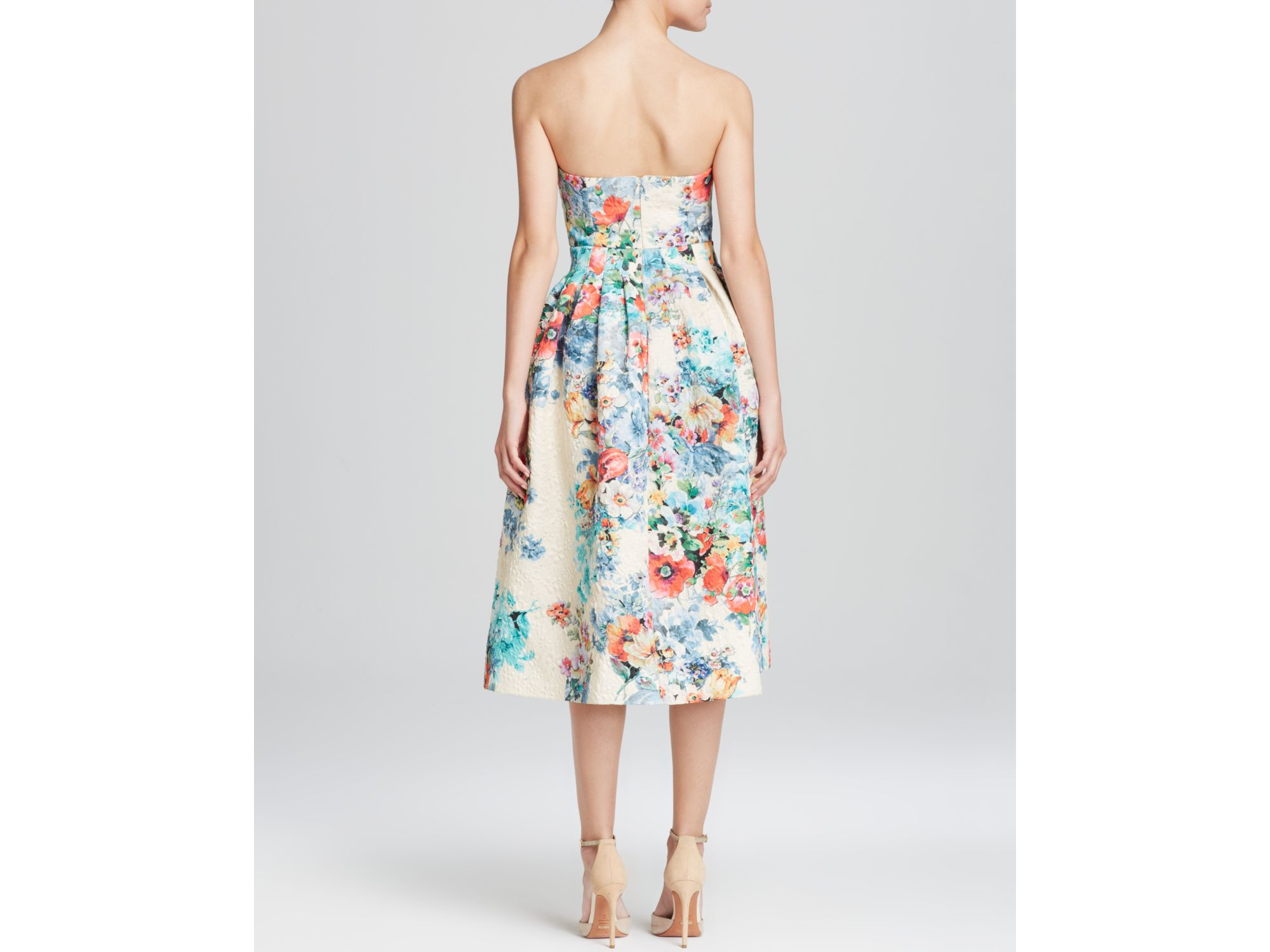 Cynthia rowley Dress Strapless Floral Jacquard Tealength in White Lyst