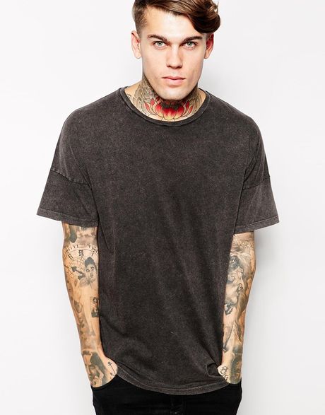 Asos T-Shirt With Acid Wash And Oversized Dropped Shoulder Fit in Black ...