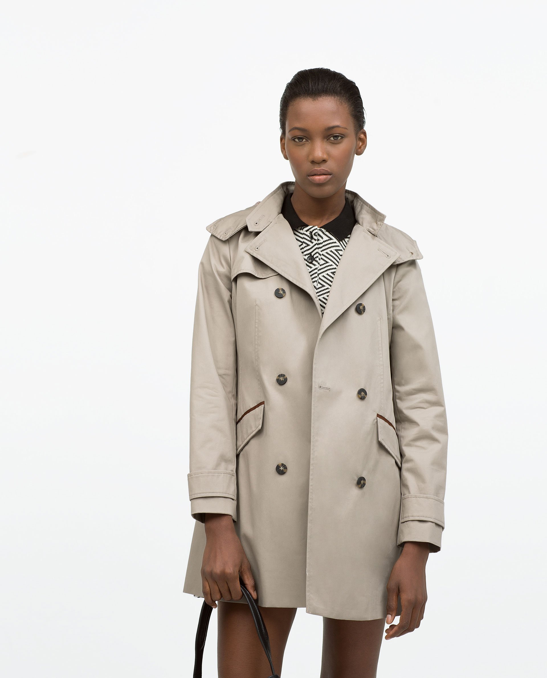 Zara Hooded Cotton Trenchcoat in Beige (Taupe grey) | Lyst