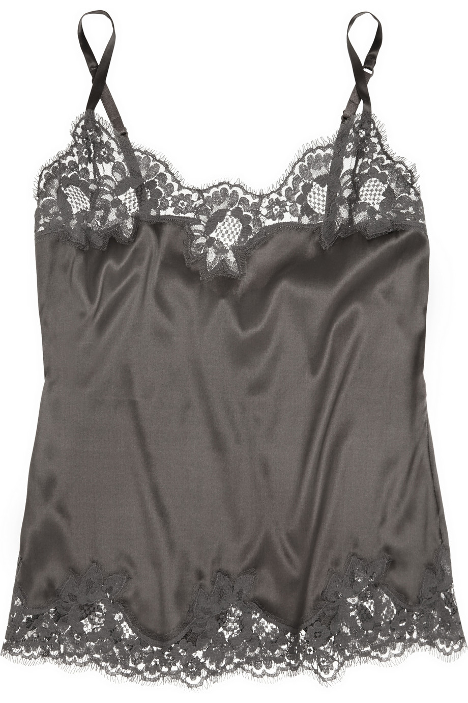 Dolce & Gabbana Lace-Trimmed Stretch-Silk Satin Camisole in Gray - Lyst