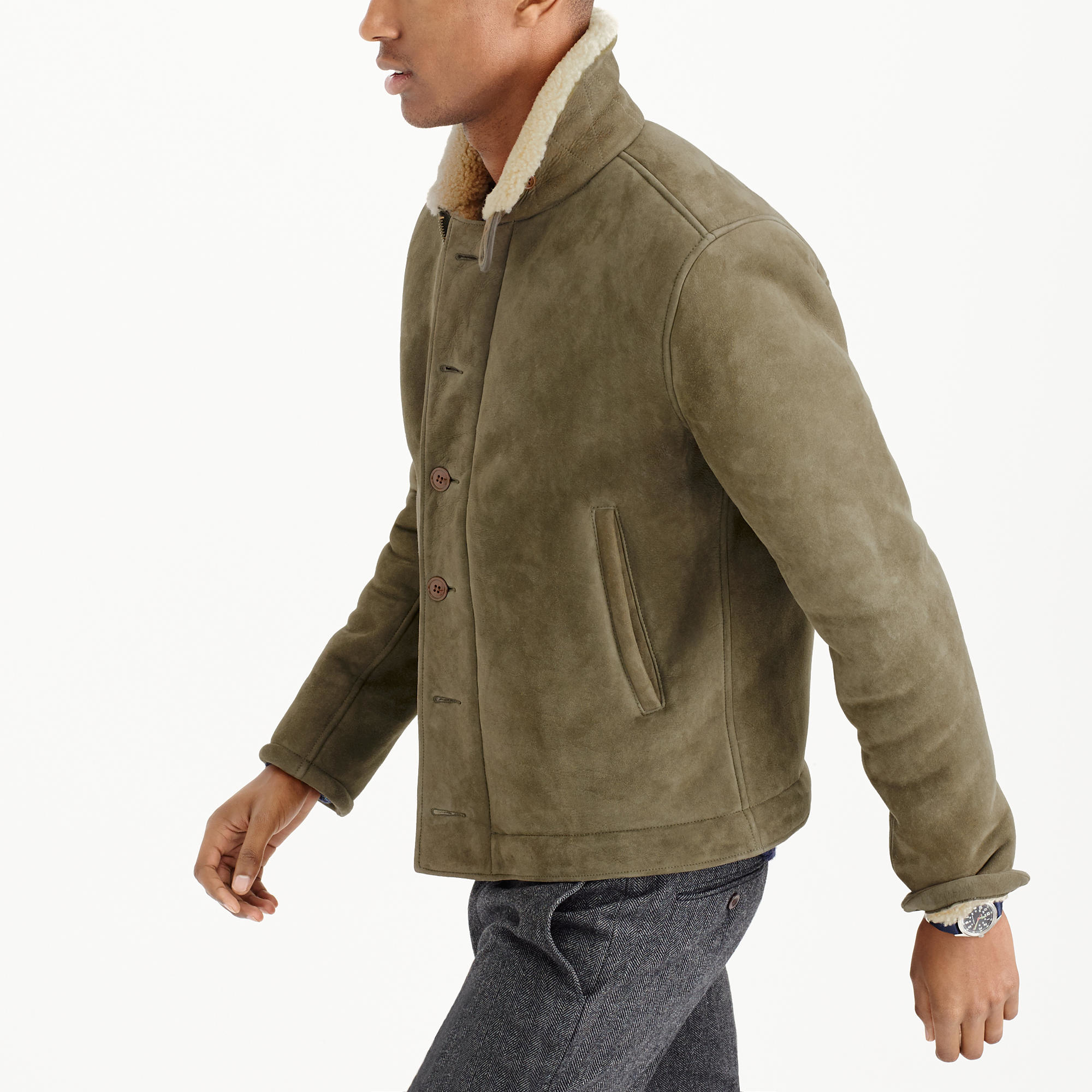 J.Crew Suede Shearling Bomber Jacket in Natural for Men - Lyst