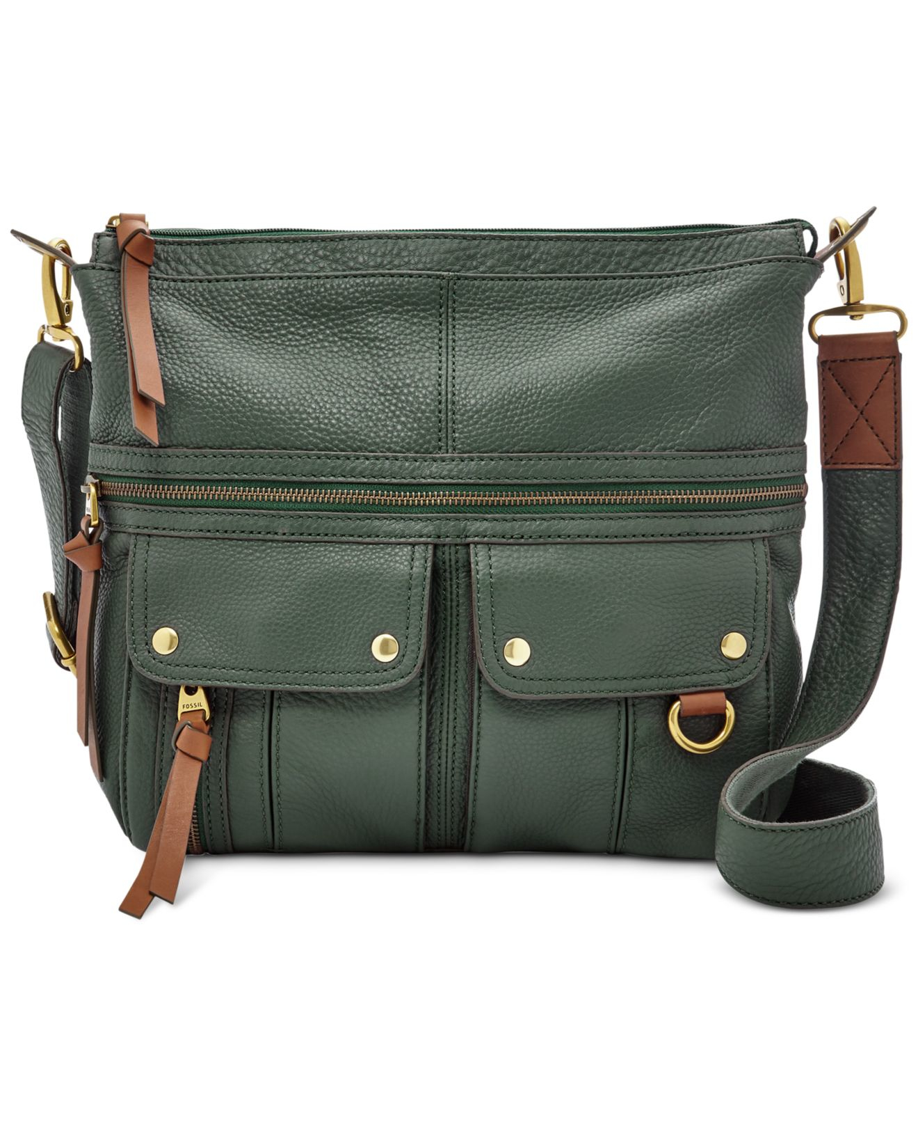 Lyst Fossil Morgan Leather Top Zip Crossbody In Green Gallery