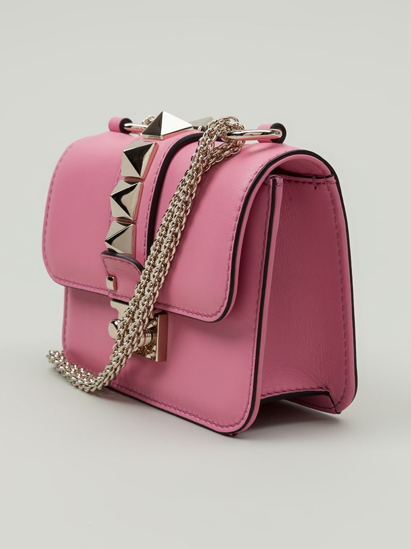 Valentino Glam Lock Leather Shoulder Bag in Pink | Lyst