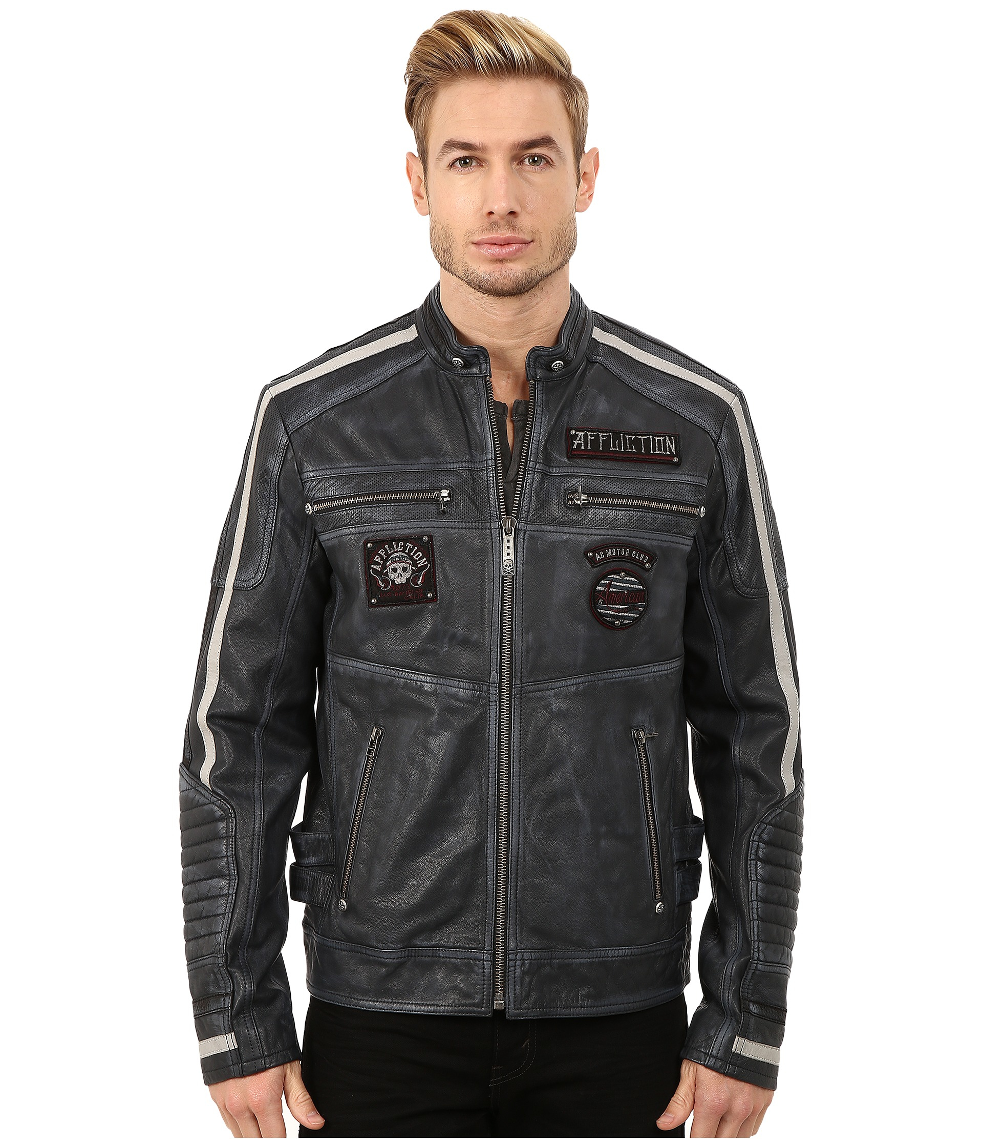 Affliction American Rebel Leather Moto Jacket in Blue for Men | Lyst