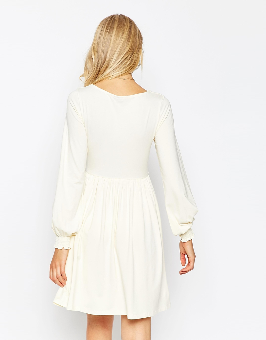 Lyst - Asos Babydoll Dress With Scoop Neck And Shirred Cuff in Natural