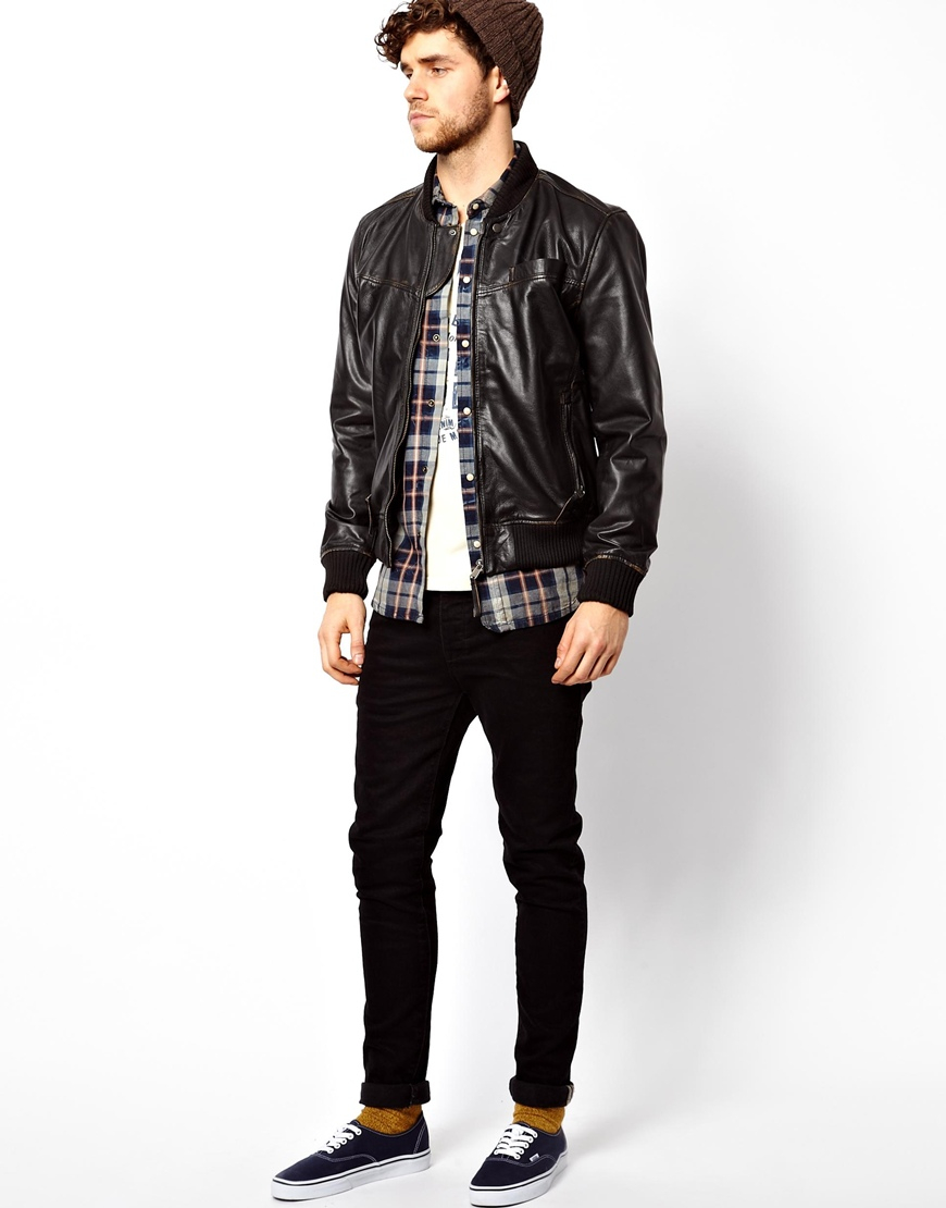 Pepe jeans Pepe Leather Bomber Jacket Beat Slim Fit in Black for ...