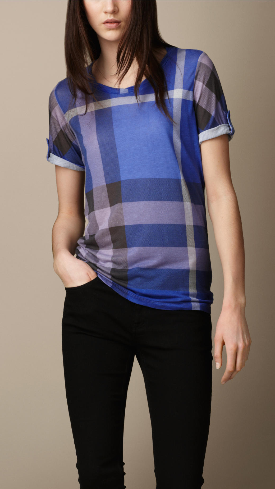 Lyst Burberry Check Modal T Shirt In Blue 