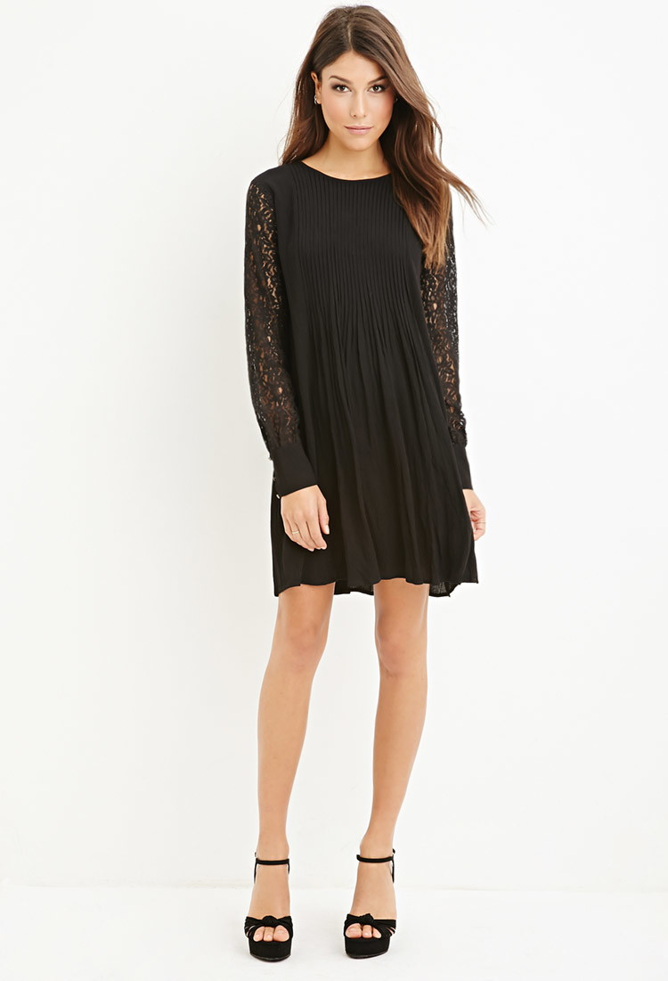 Lyst - Forever 21 Lace-sleeve Pleated Dress You've Been Added To The ...