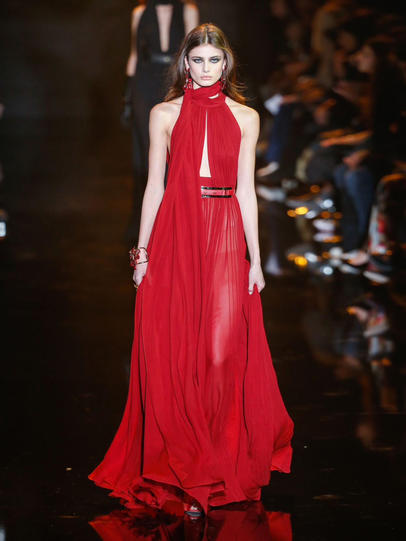 Elie saab Pleated Silk-georgette Gown in Red | Lyst