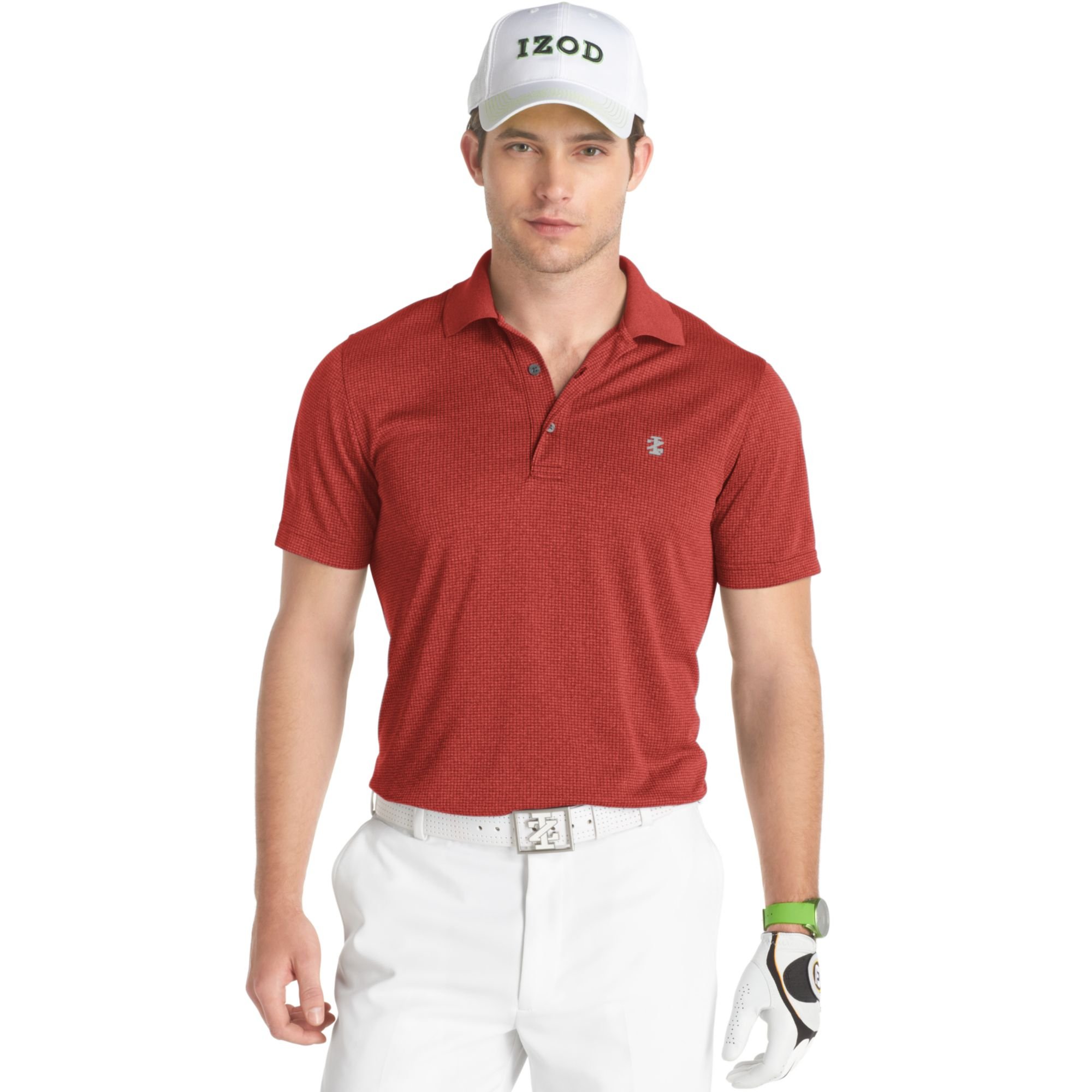 Izod Golf Shirt, Uv Wicking Performance Solid Grid Polo Shirt in Red ...