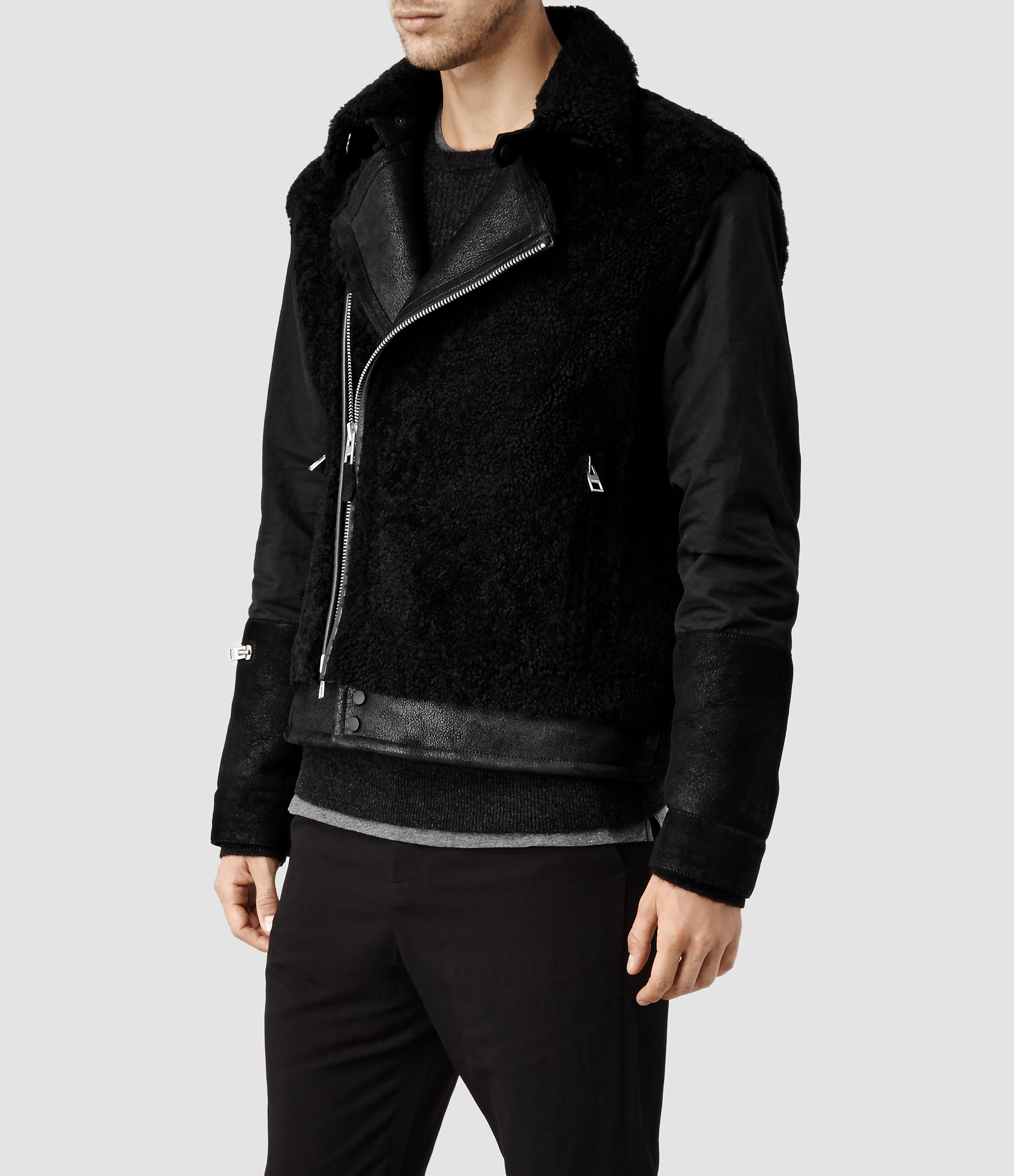 Lyst - Allsaints Talbot Shearling Leather Coat in Black for Men