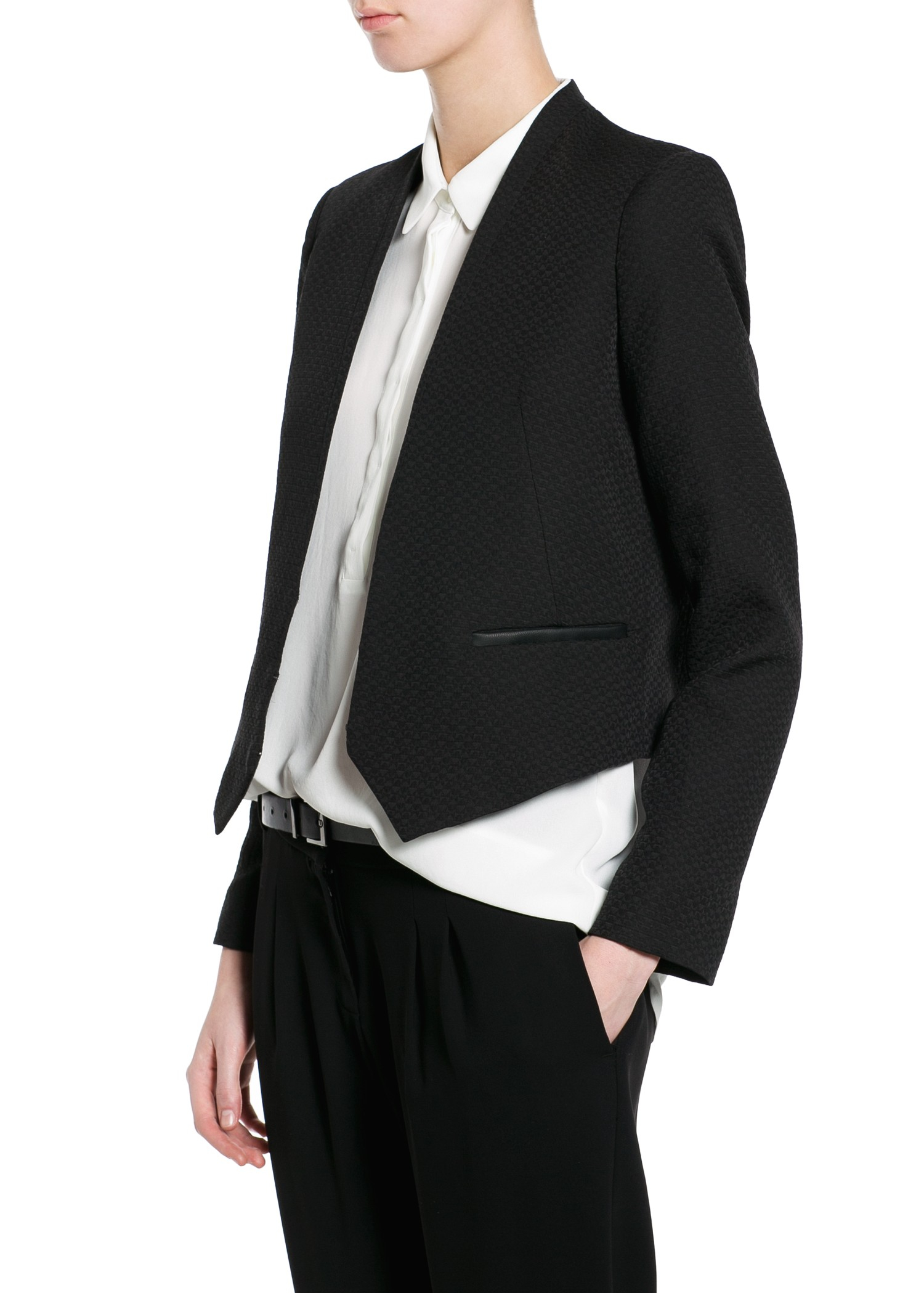 Mango Jacquard Cropped Jacket in Black Lyst