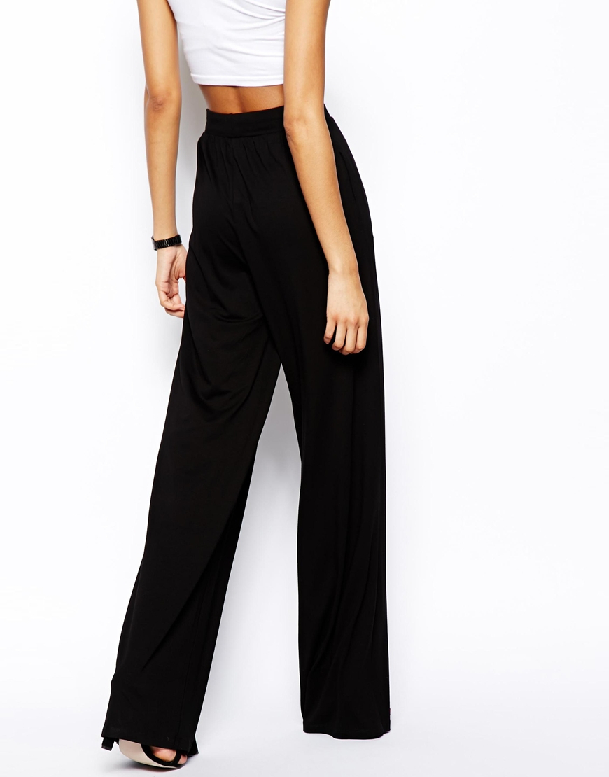 Lyst - Asos Longer Length Wide Leg Trousers In Jersey in Black