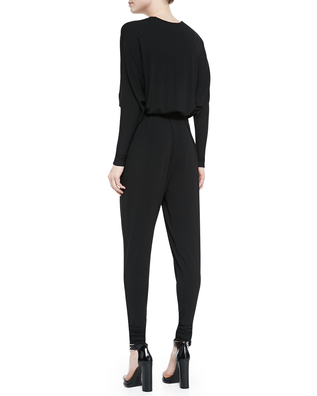 Michael kors Long-sleeve Jersey Jumpsuit in Black | Lyst