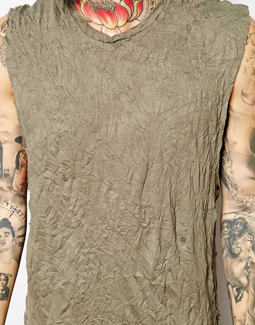 Lyst Asos Sleeveless T Shirt With Dropped Armhole And Crinkle Jersey In Natural For Men 5300