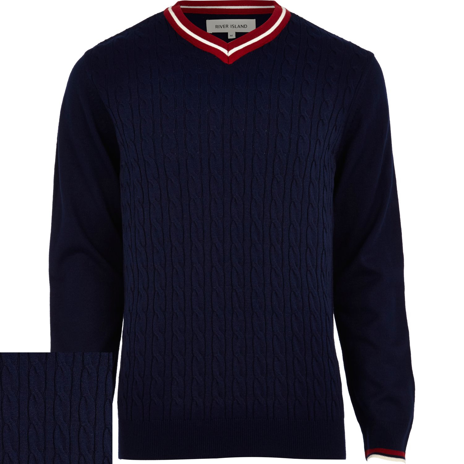 River Island Navy Cable Knit Cricket Jumper in Blue for Men (Navy) | Lyst
