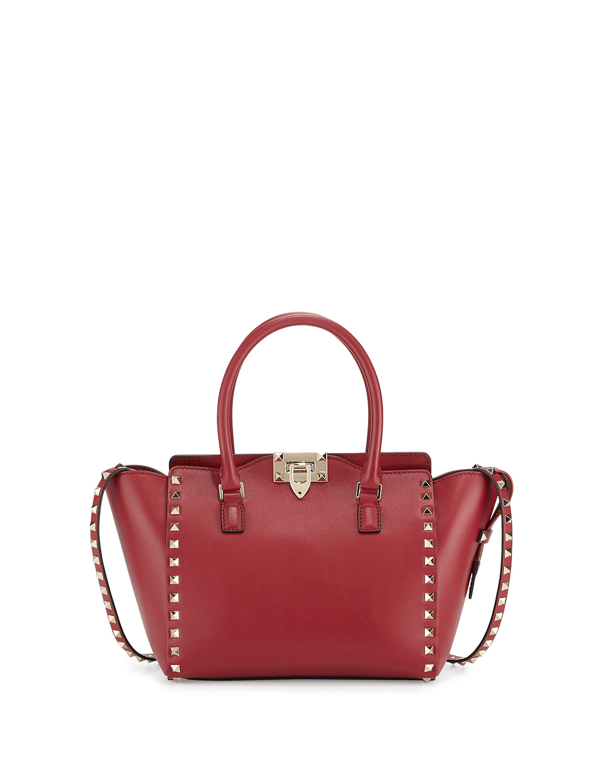 Lyst - Valentino Rockstud Small Leather Shopper Tote Bag in Red