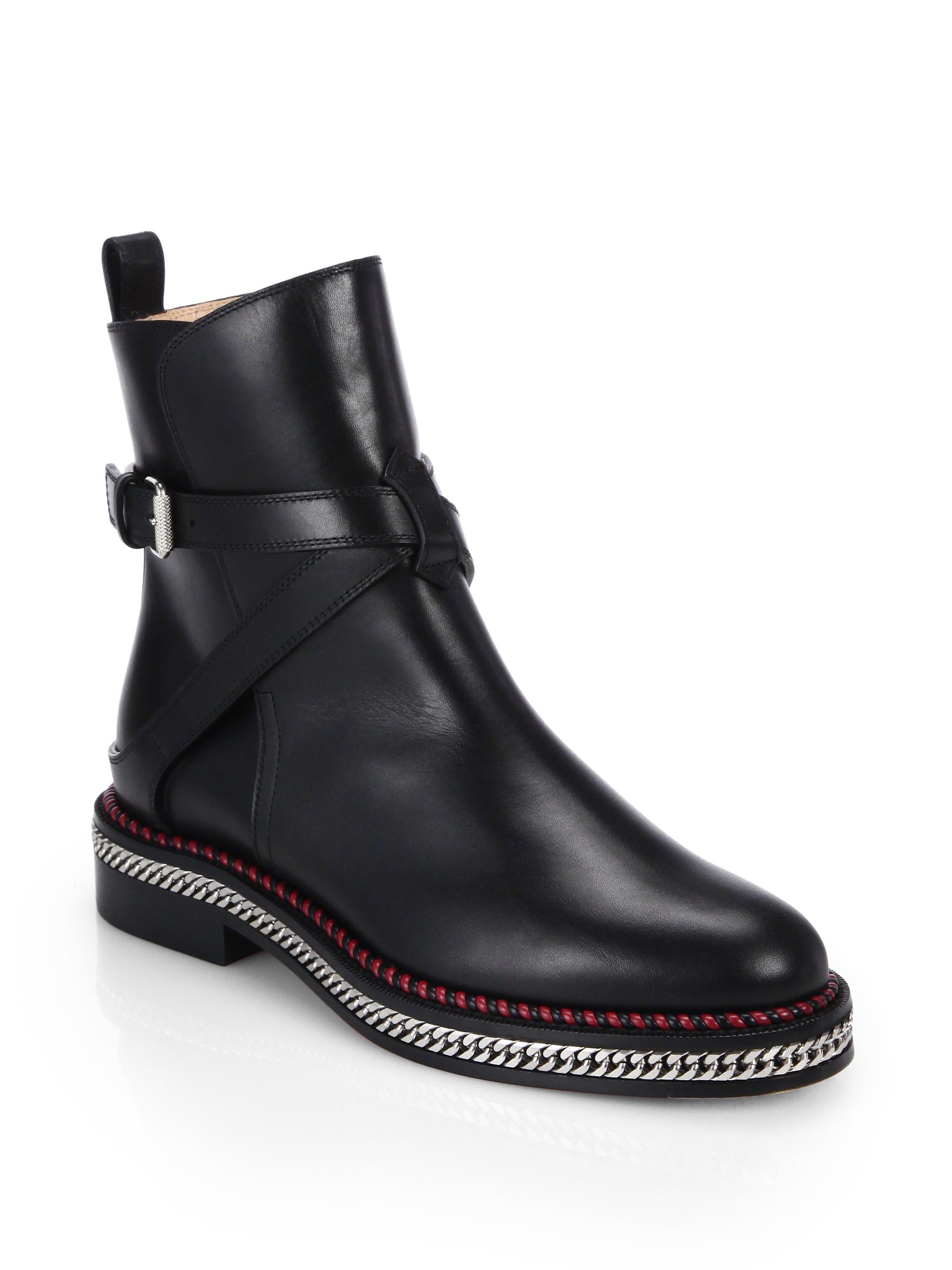 Lyst - Christian Louboutin Chelsea Chain-detail Leather Ankle Boots in