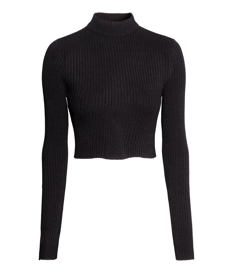 H&m Cropped Polo-neck Jumper in Black | Lyst