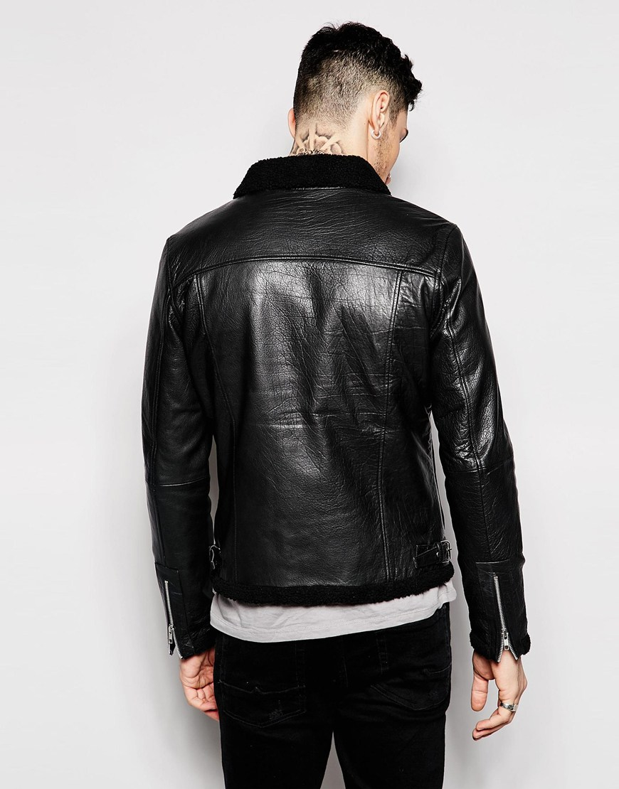 Lyst Blackdust Leather Jacket  With Faux Fur Collar in 