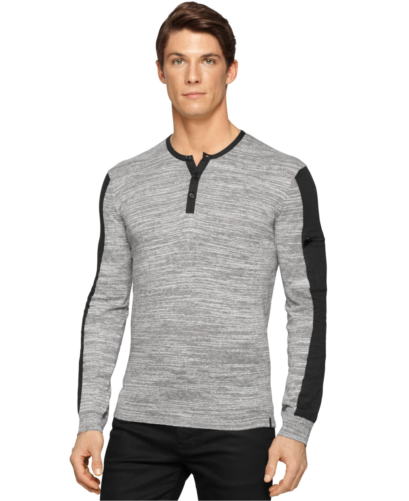 Calvin klein Ck One Slim-Fit Henley in Gray for Men (Grey/Black) | Lyst