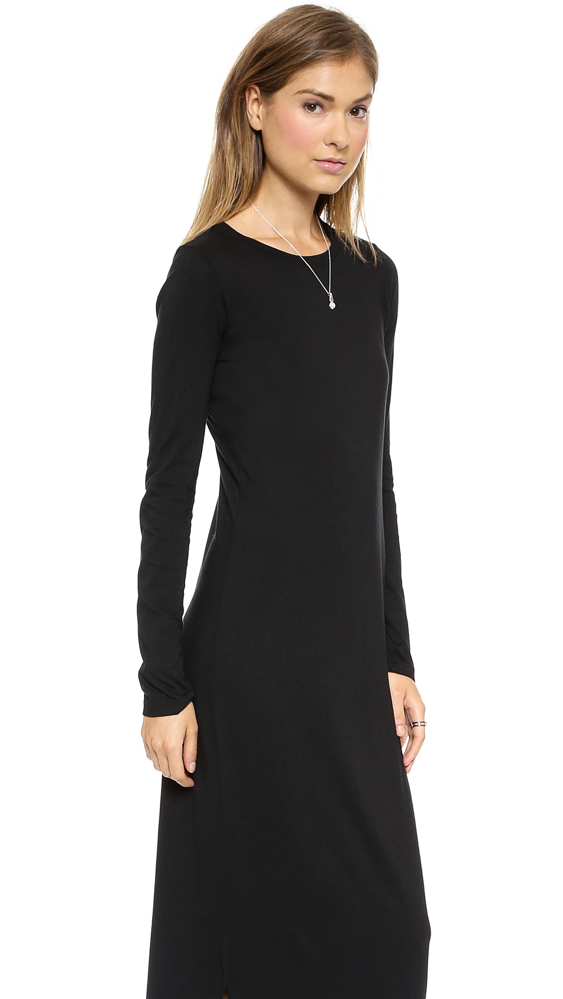 bell sleeve black maxi dress