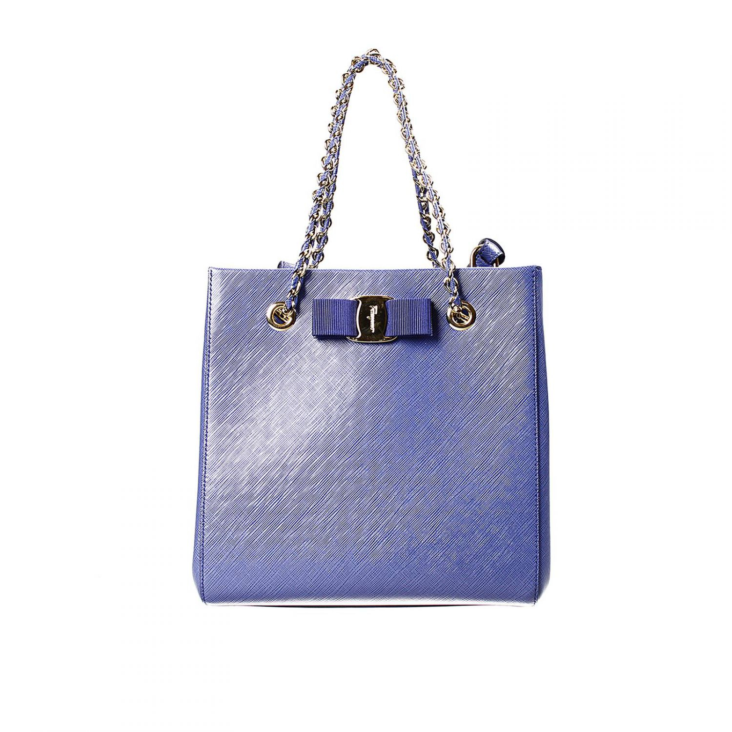Ferragamo Handbag Bag Vany 2 Handles Chain Leather Tissu With Bow in ...