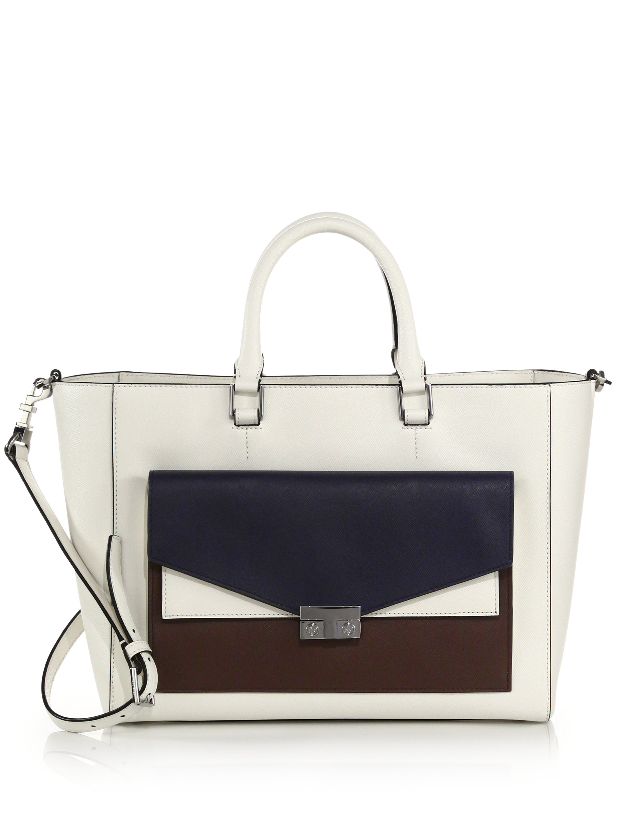 Lyst Tory Burch T Lock Colorblock Saffiano Tote In White Gallery