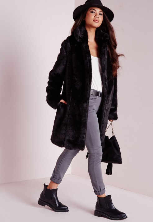 Missguided Longline Faux Fur Coat Black - Lyst
