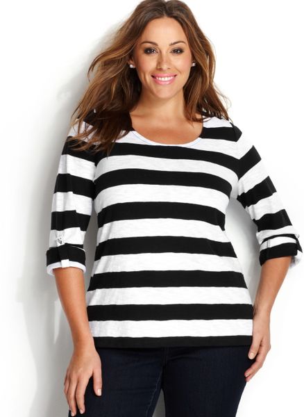 Inc International Concepts Plus Size Threequartersleeve Striped Top in ...
